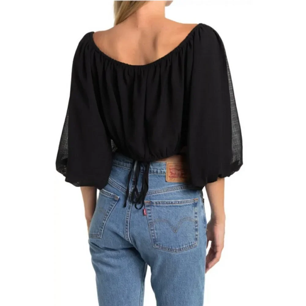 💕ASTR THE LABEL💕 Tie Waist Balloon Sleeve Top ~ Black Large XL NWOT